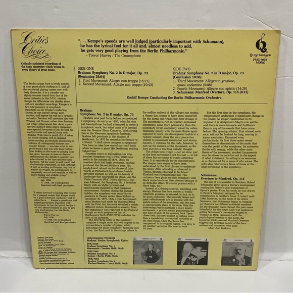 Brahms Symphony No.2 Schumann Rudolph Kempe Berlin Philharmonic LP PMC-7092 RARE - Picture 2 of 4